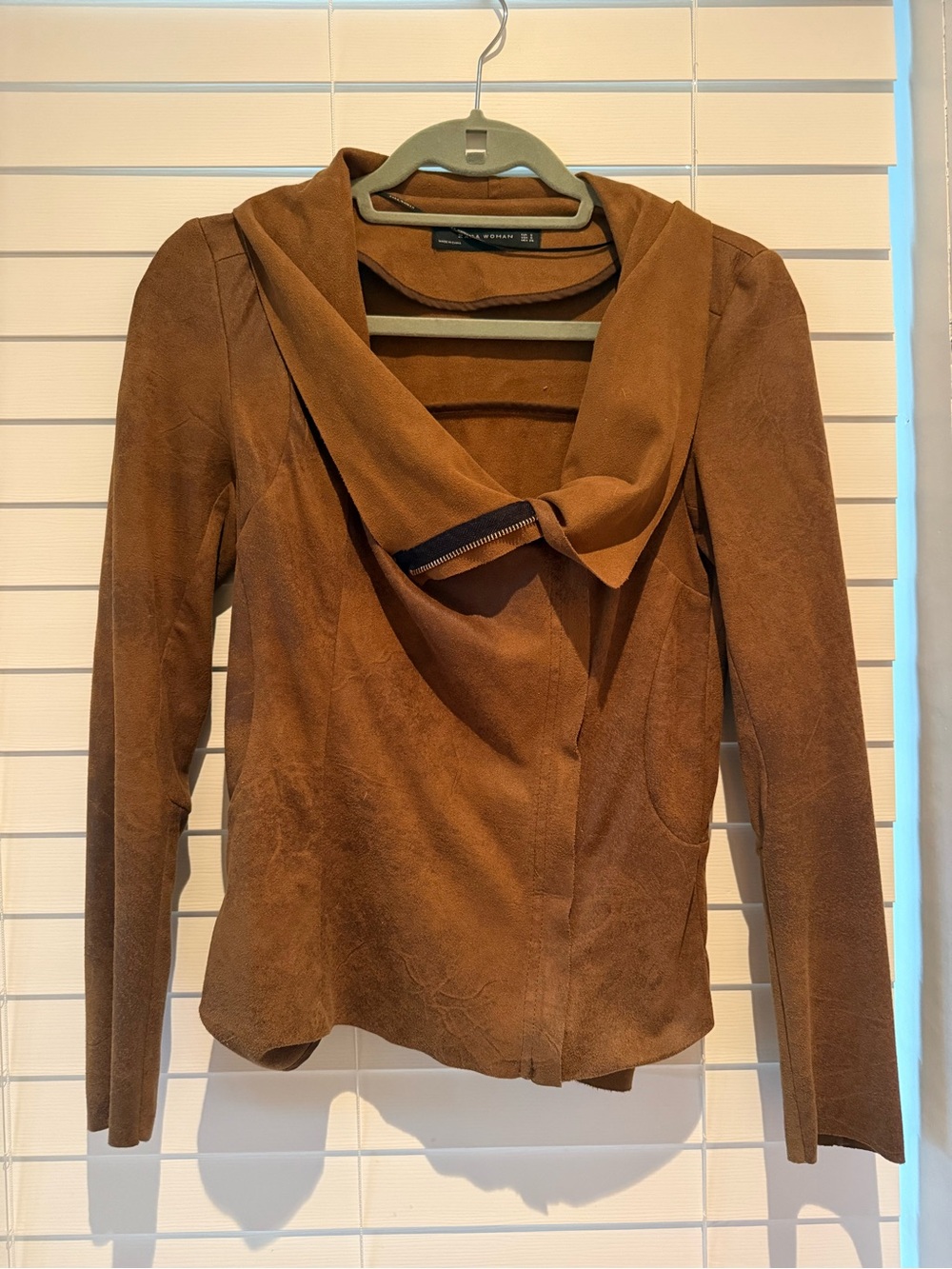 Zara Brown Draped Open-Front Faux Suede Jacket - Picture 2 of 2